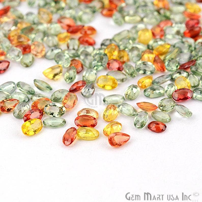 GemMartUSA - Vendita all'ingrosso Pietra/cristallo spirituale - Gemme sfaccettate sfaccettate multicolore in zaffiro ovale e pera, 5 x 3 mm, 5 carati3