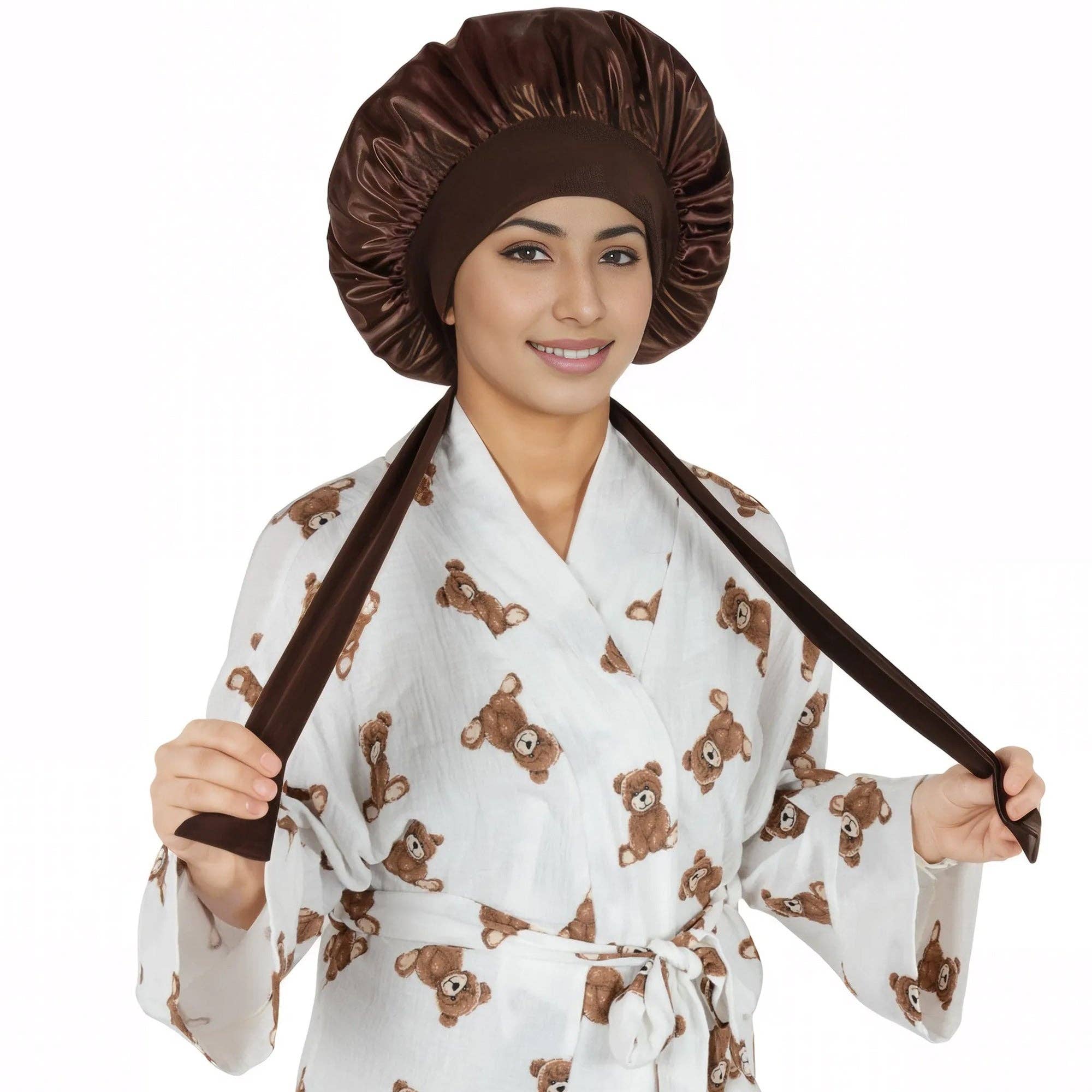 AK Brand - Vente Bonnet de nuit – femme - Bonnet en soie doublé satin avec long ruban à nouer13