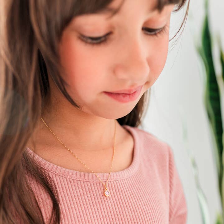 Cherished Moments - Wholesale Kids Necklace - Kids - Girls 14K Gold Plated Birthstone Necklace for Kids or Teens
