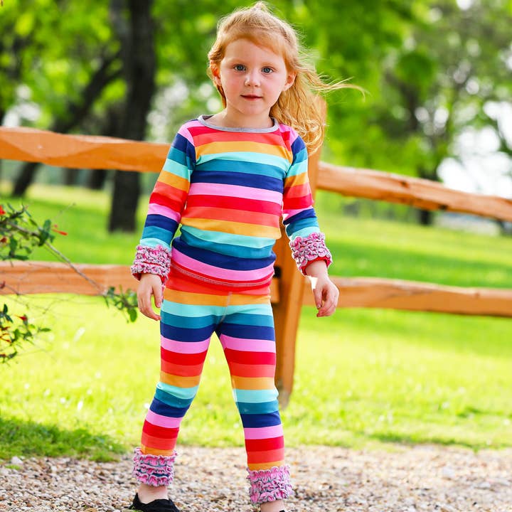 AnnLoren – Großhandel Fashion-Leggings – Kinder – Regenbogen-Leggings mit Rüschen für Mädchen, weiche Kinderkleidung5