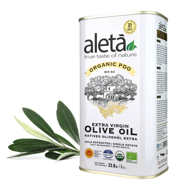 Aleta Organic Estate, Greek Extra Virgin Olive Oil, 1 Lt Tin for wholesale by ALETA FARMS