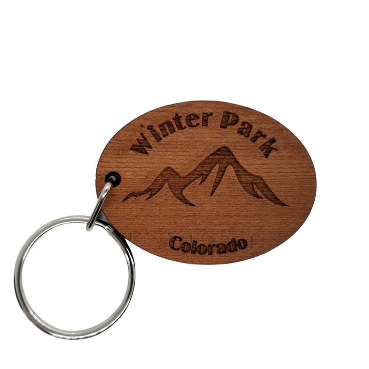 Winter Park Keychain Colorado Mountains Handmade Wood Keyring Souvenir CO Ski Resort Skiing Travel Gift Tag Key Ring for wholesale by Happy Wood Products