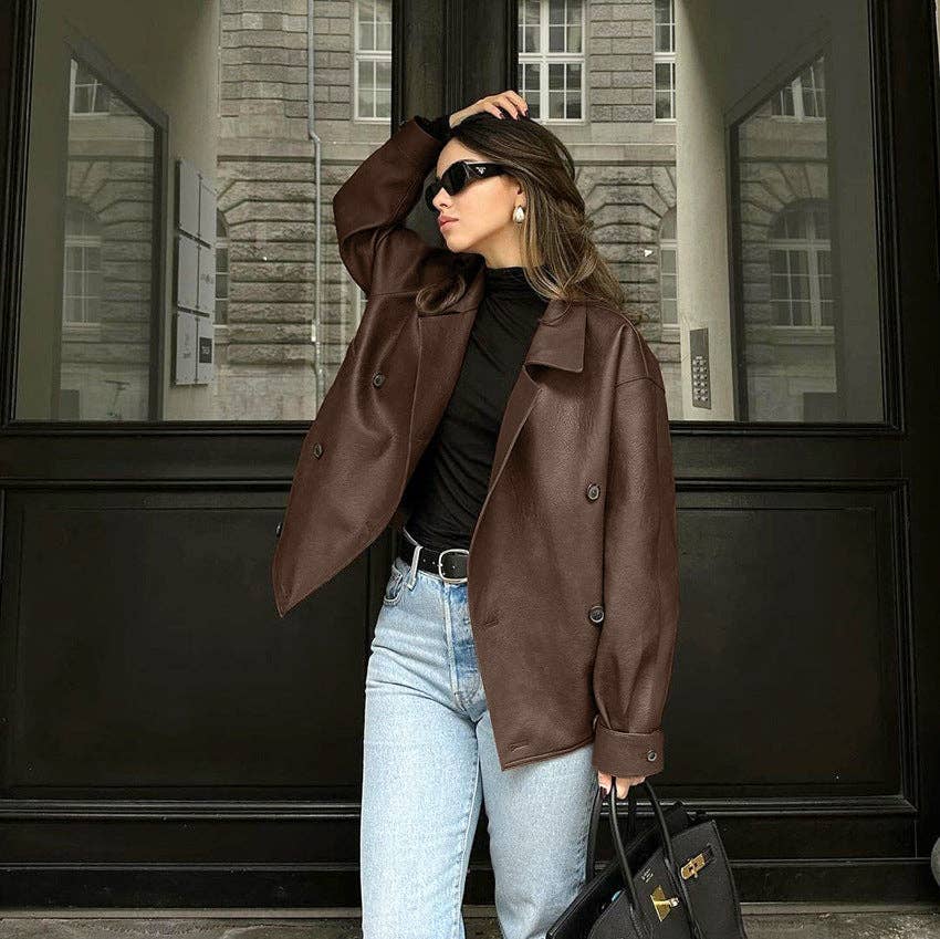 world apparel - Wholesale Leather Jacket - Women's - 2025 Vintage Brown Leather Winter Jacket Timeless Chic1