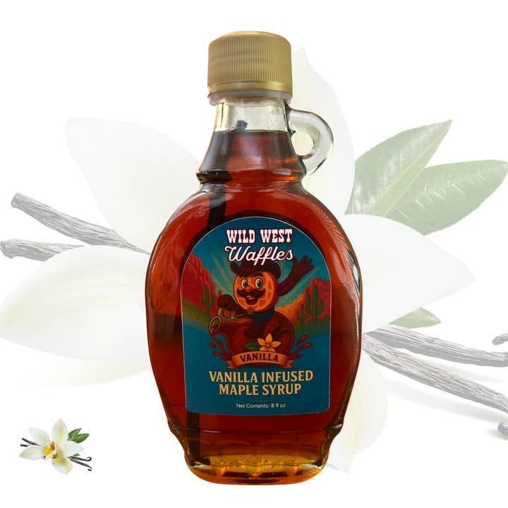 Wild West Waffles Vanilla Infused Maple Syrup for wholesale by Wild West Waffles