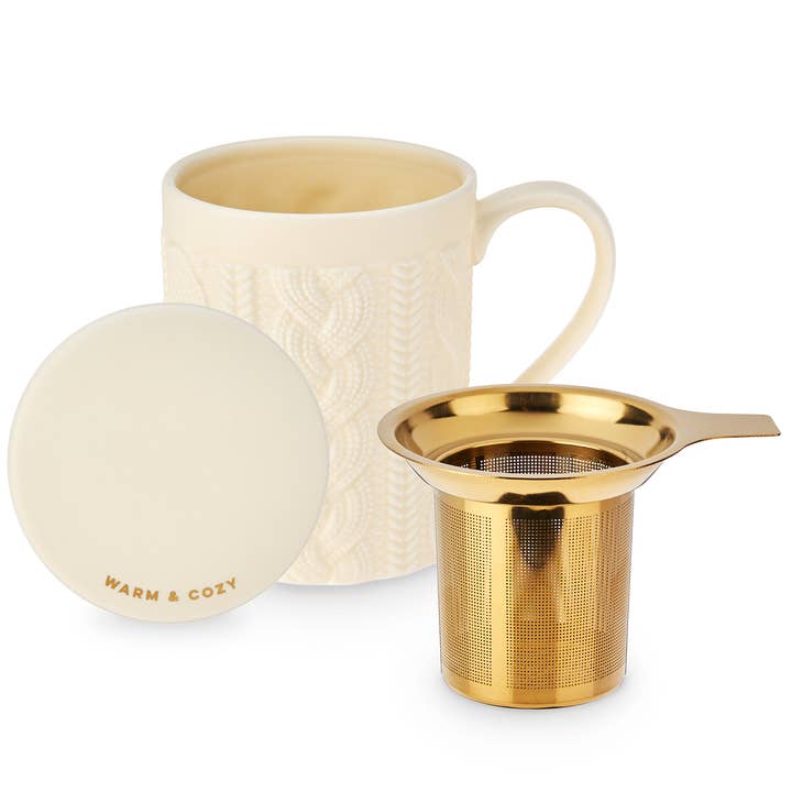 Pinky Up - Wholesale Coffee Mug - Annetteâ„¢ 3D Ceramic Mug w/ Infuser - Knit - "Warm & Cozy"