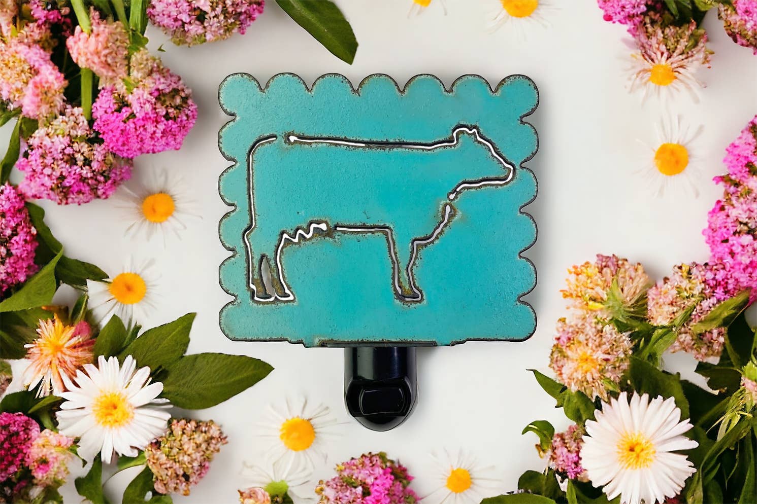 Iron Jewel - Vendita all'ingrosso Luci notturne - Cow Farmhouse Nightlight Farm Targa in metallo rustico cowboy eco