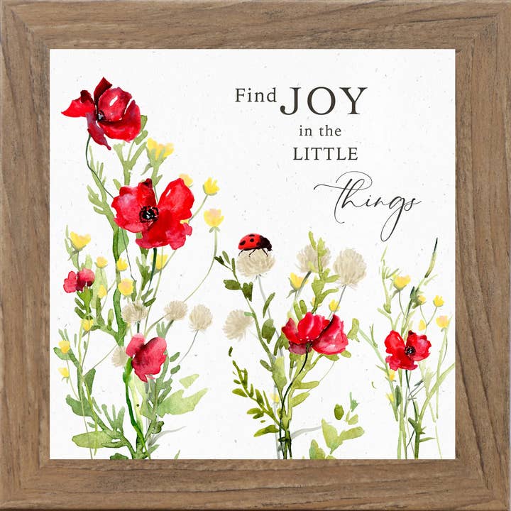 Find Joy In The Little Things Ladybug Red Floral Art Sign for wholesale by Summer Snow Art