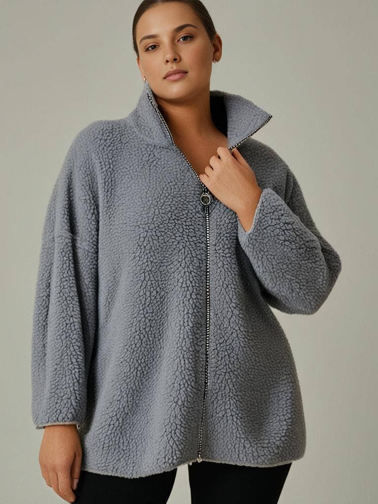 Pomme Rouge Paris - Vendita all'ingrosso Felpa in pile - Donna - Giacca in pile grigia taglia grande (T5763)0