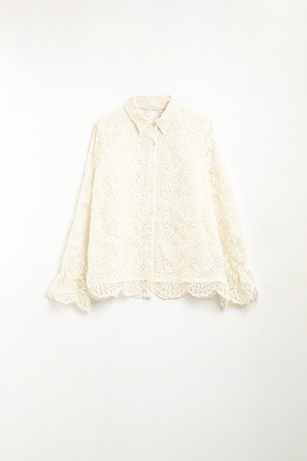 CREAM Romantic beige Lace Shirt With Balloon Sleeves for wholesale on Faire5