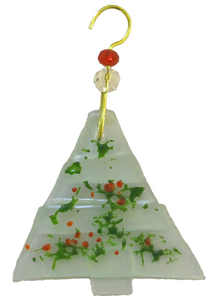 Fused Ornament - "Sugar Cookie" Christmas Tree Red & Green for wholesale by Wine Bottle Art