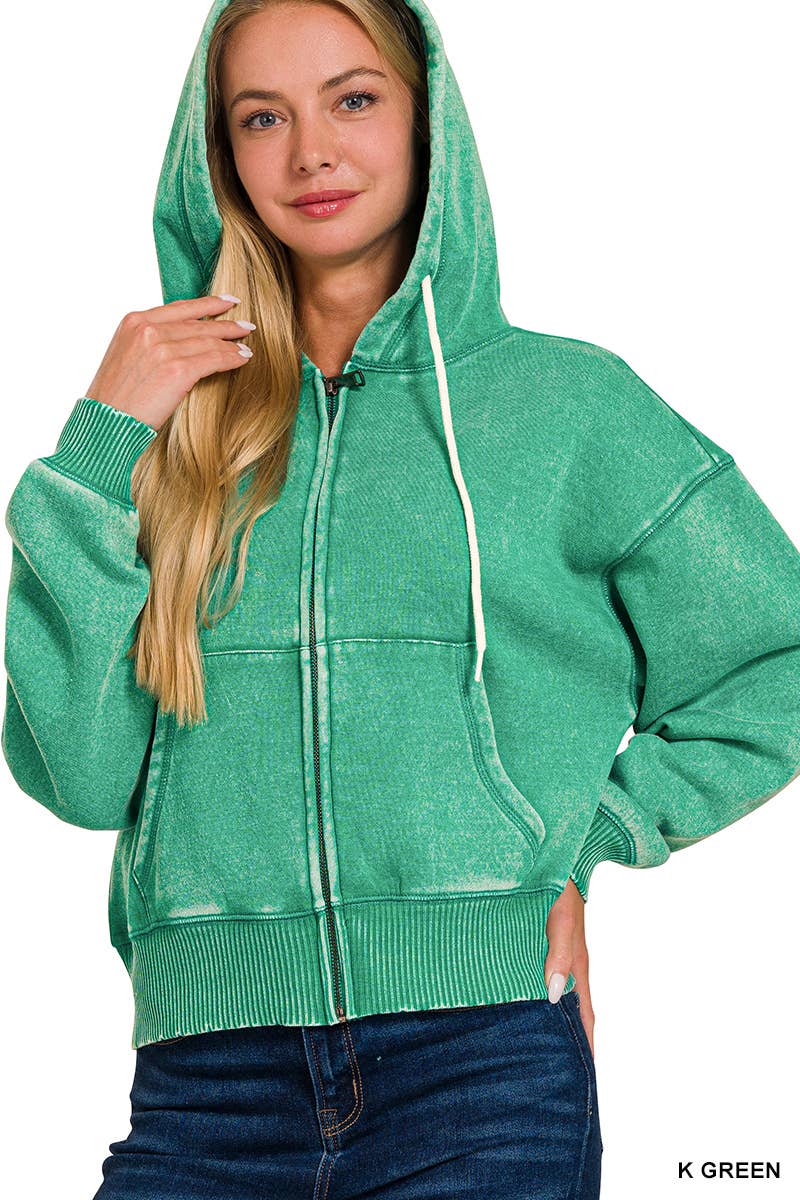 42POPS - Wholesale Hoodie - Women's - .._ SI-25313 Acid Wash Fleece Cropped Zip Up Hoodie23