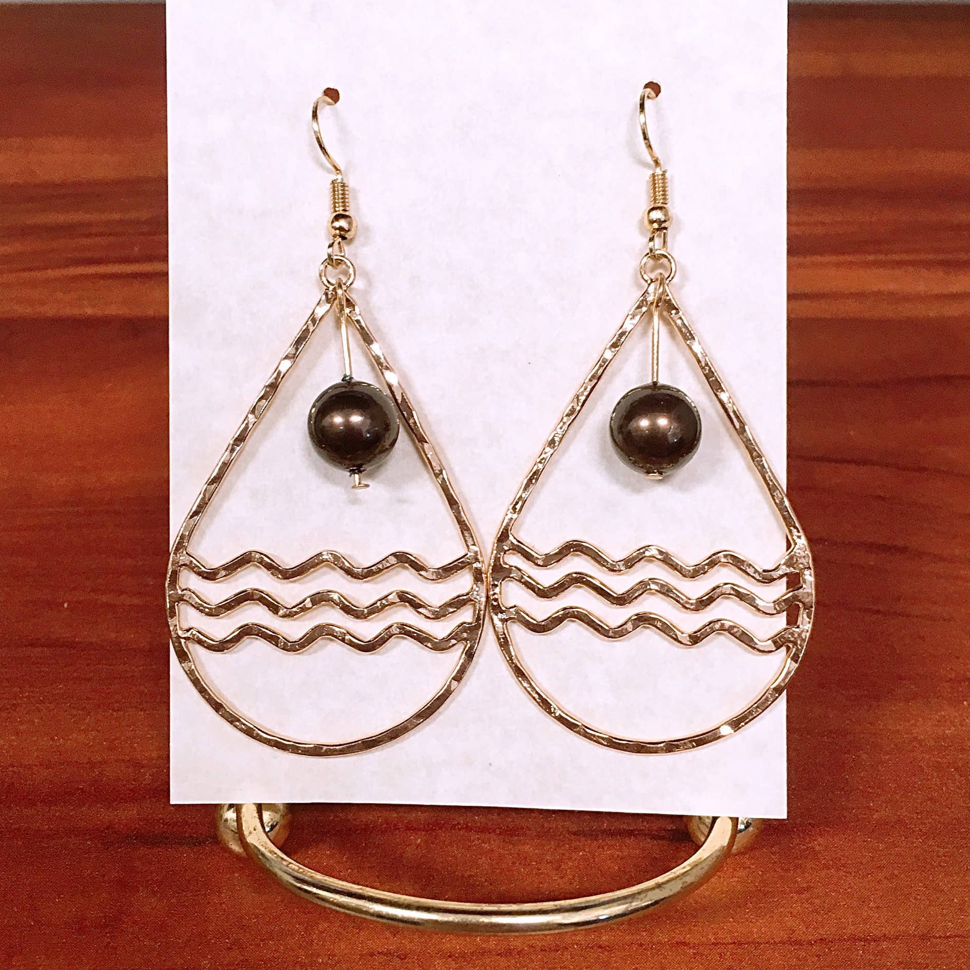 Anela's Jewelry - Wholesale Dangle Earrings - Teardrop Calm Ocean: Hamilton Gold Earring with  Shell Pearl6