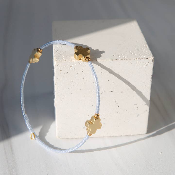 Lenny & Eva - Wholesale Bangle Bracelet - Faithful Cross Bangle-Sky Blue, Cross Bracelet | Christian