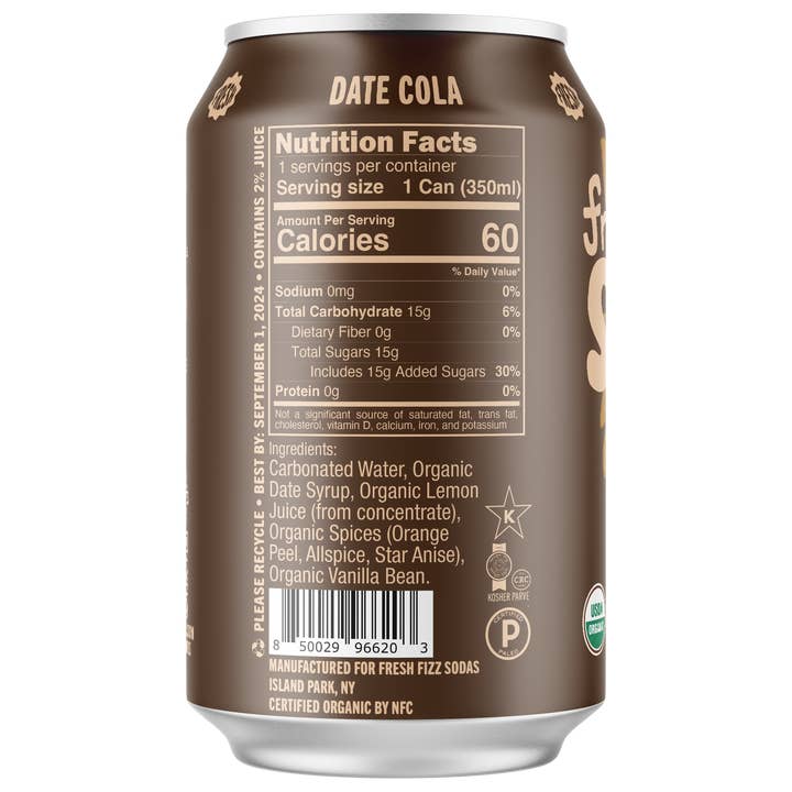 Fresh Fizz Sodas - Wholesale Soda/Carbonated Drink - Date Cola - Natural Soda (12-Pack)