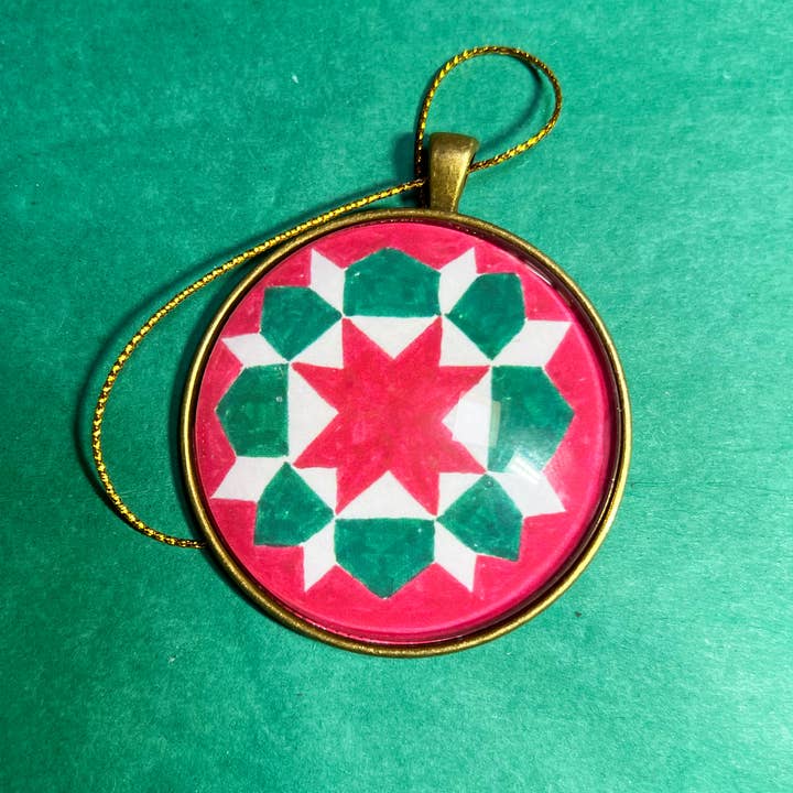 Quilt Design Jewelry - Wholesale Ornament - Quilt Design Christmas Ornament, Star of Bethlehem Red/Green2