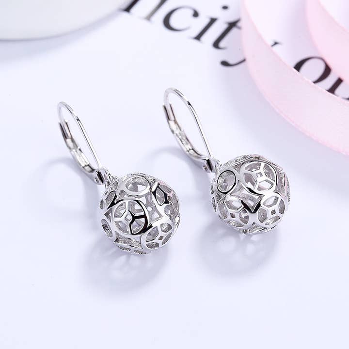 Amy and Annette - Wholesale Dangle Earrings - Sterling Silver Filigree Ball Leverback Drop Earrings