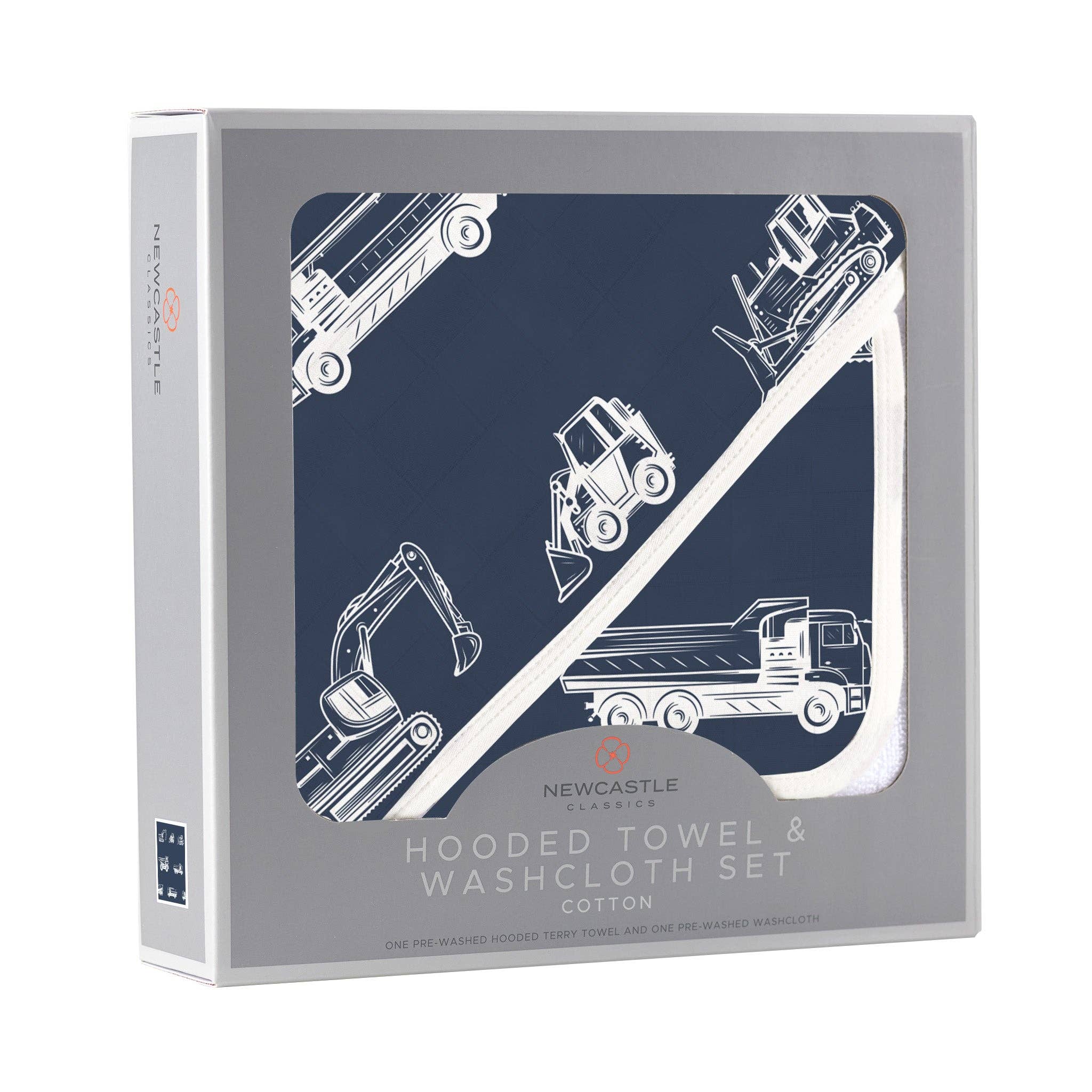 Newcastle Classics – Engroshandel Håndklædesæt – Dump Trucks & Diggers Hooded Håndklæde og Vaskeklud Sæt2