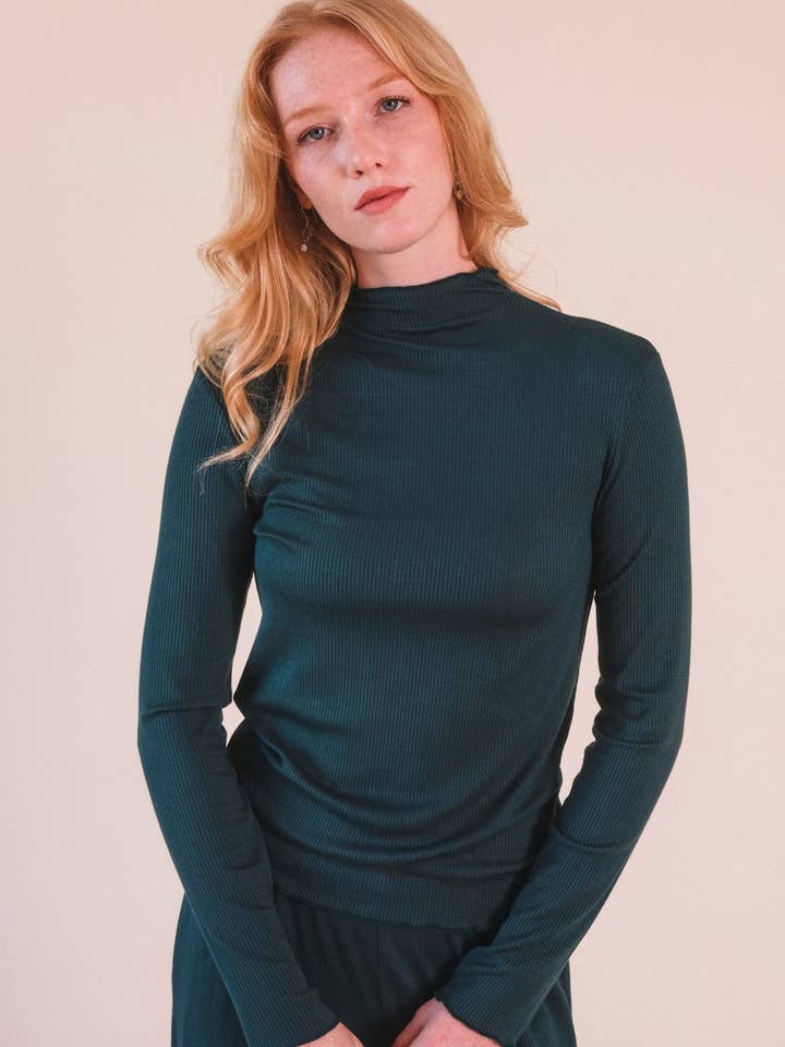 Norma Modal Ribbed Turtleneck - Pine for wholesale by POPLINEN