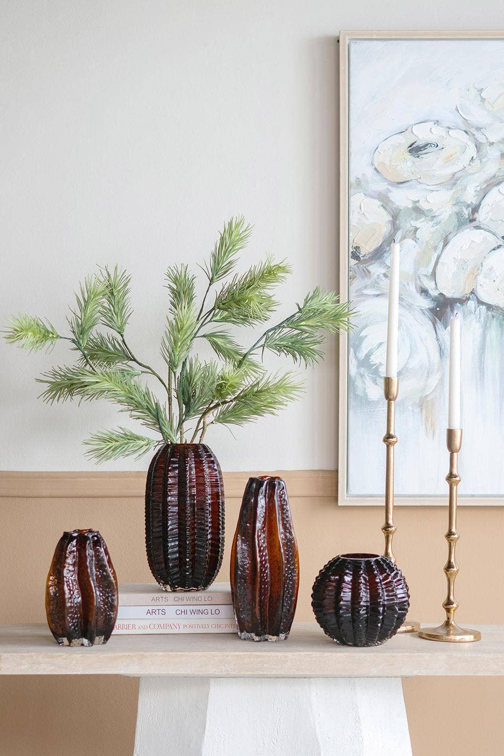 A&B Home Group Inc. - Vendita all'ingrosso Vasi - Vaso cilindrico in vetro testurizzato D6x11" con finitura ambra3