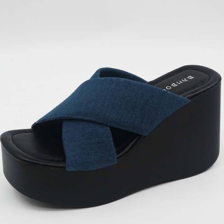 Mars Sky Shoes Wholesale - Wholesale Wedges - Women's - Bamboo PLUS-02 Women Crisscross Strap High Wedge Sandals