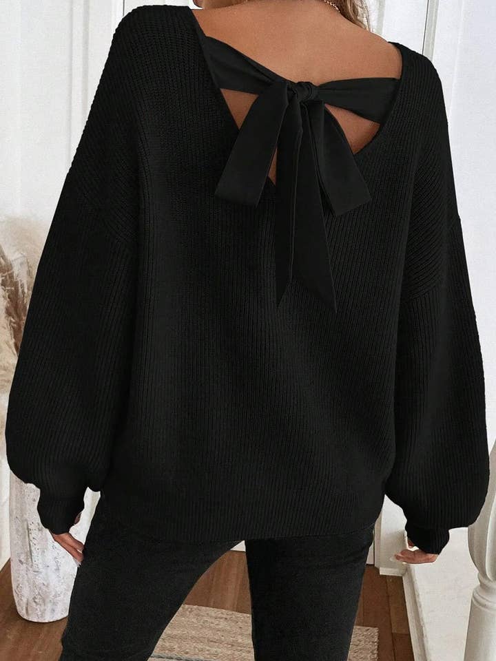 Svart ribbstickad tröja med knutdetalj och bar rygg för wholesale av Shoppe247