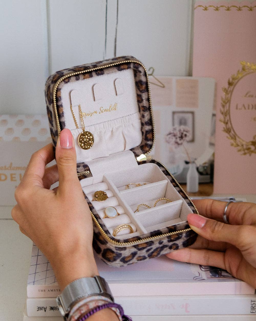 Corinne leopard travel jewelry box for wholesale on Faire1