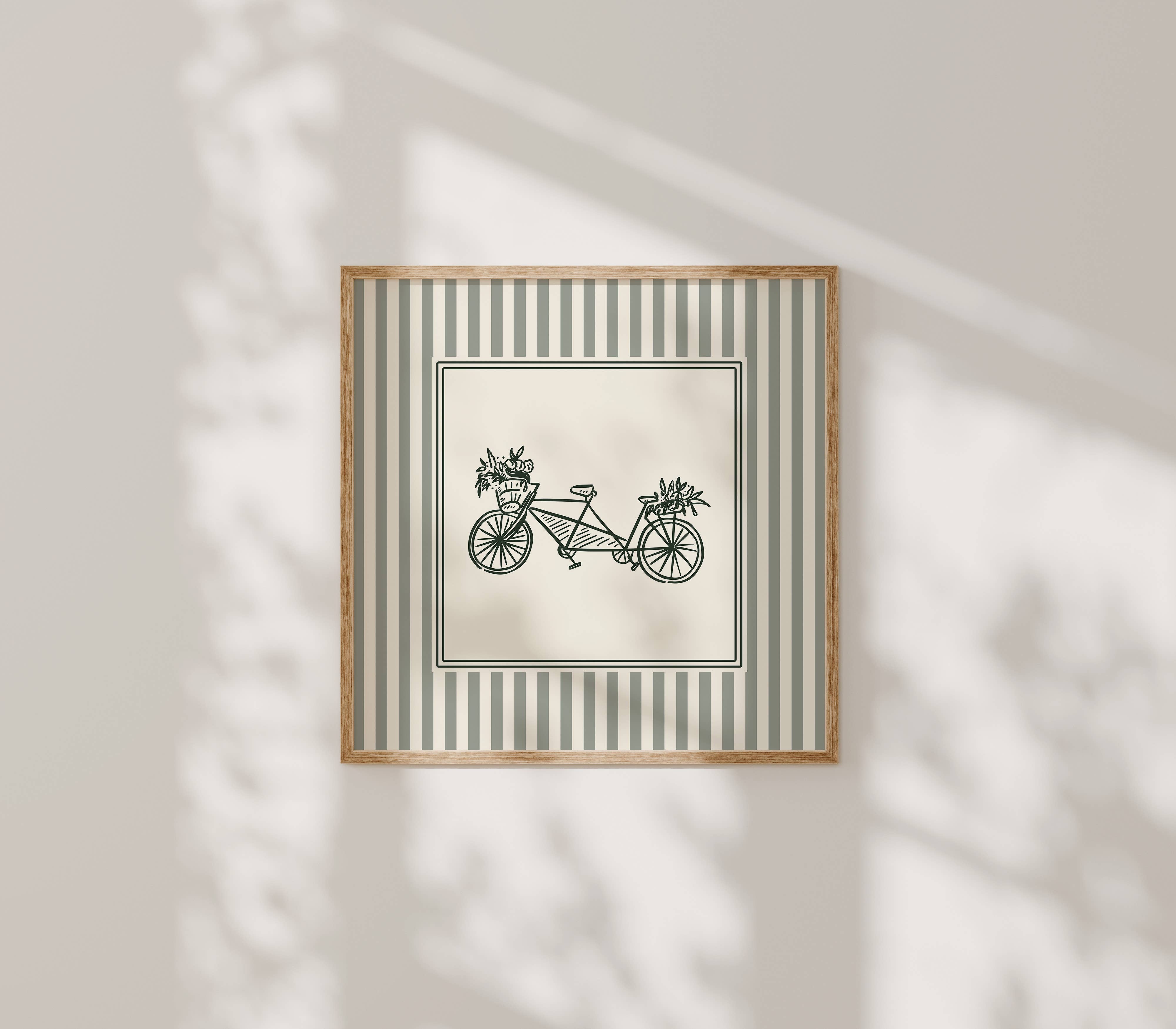 Paperly Creative Co - Wholesale Art Print - Bike with Flowers Art Print (Sage Green Stripe)6