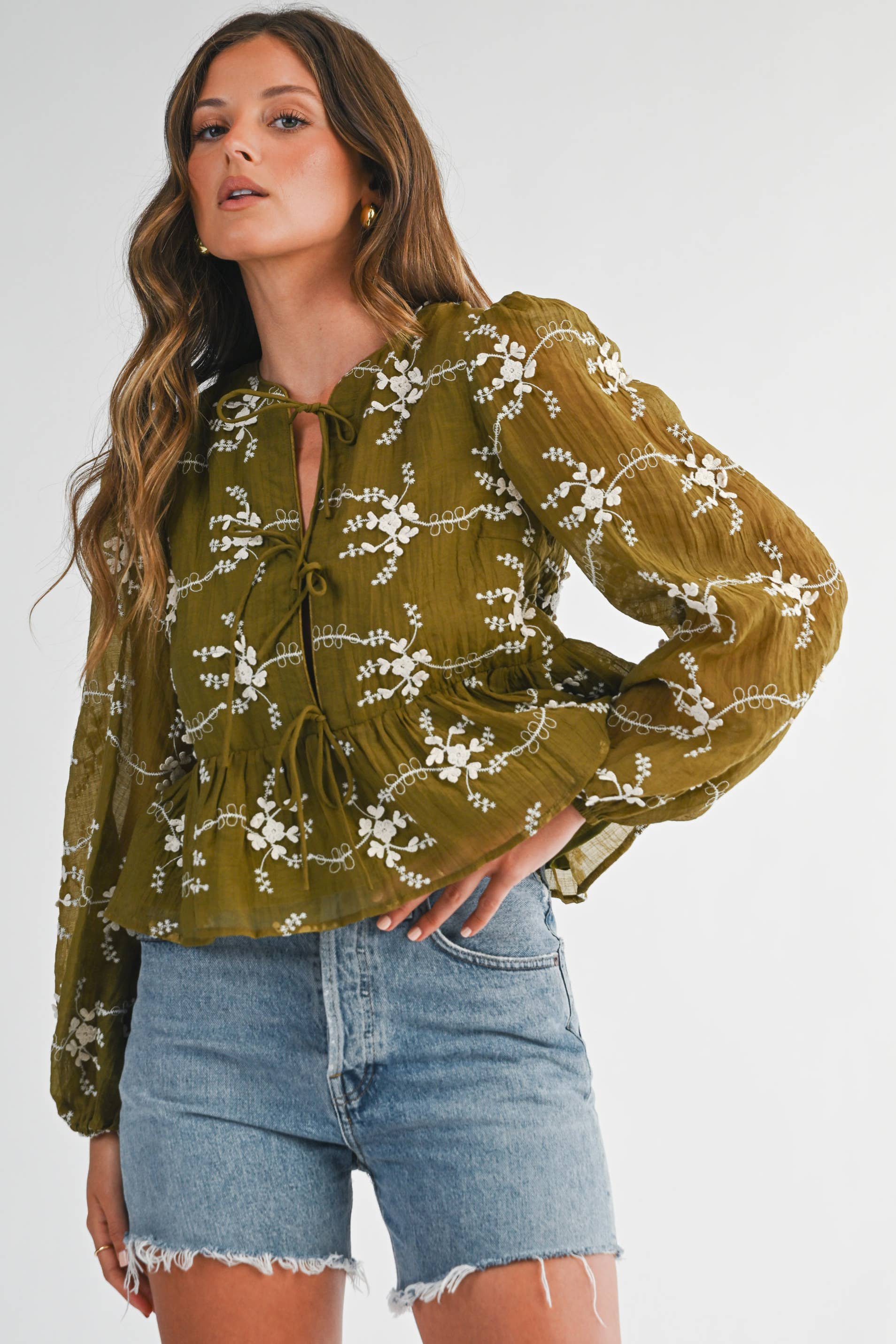 Endless Blu - Wholesale Blouse - Women's - Floral Embroidered Peplum Blouse
