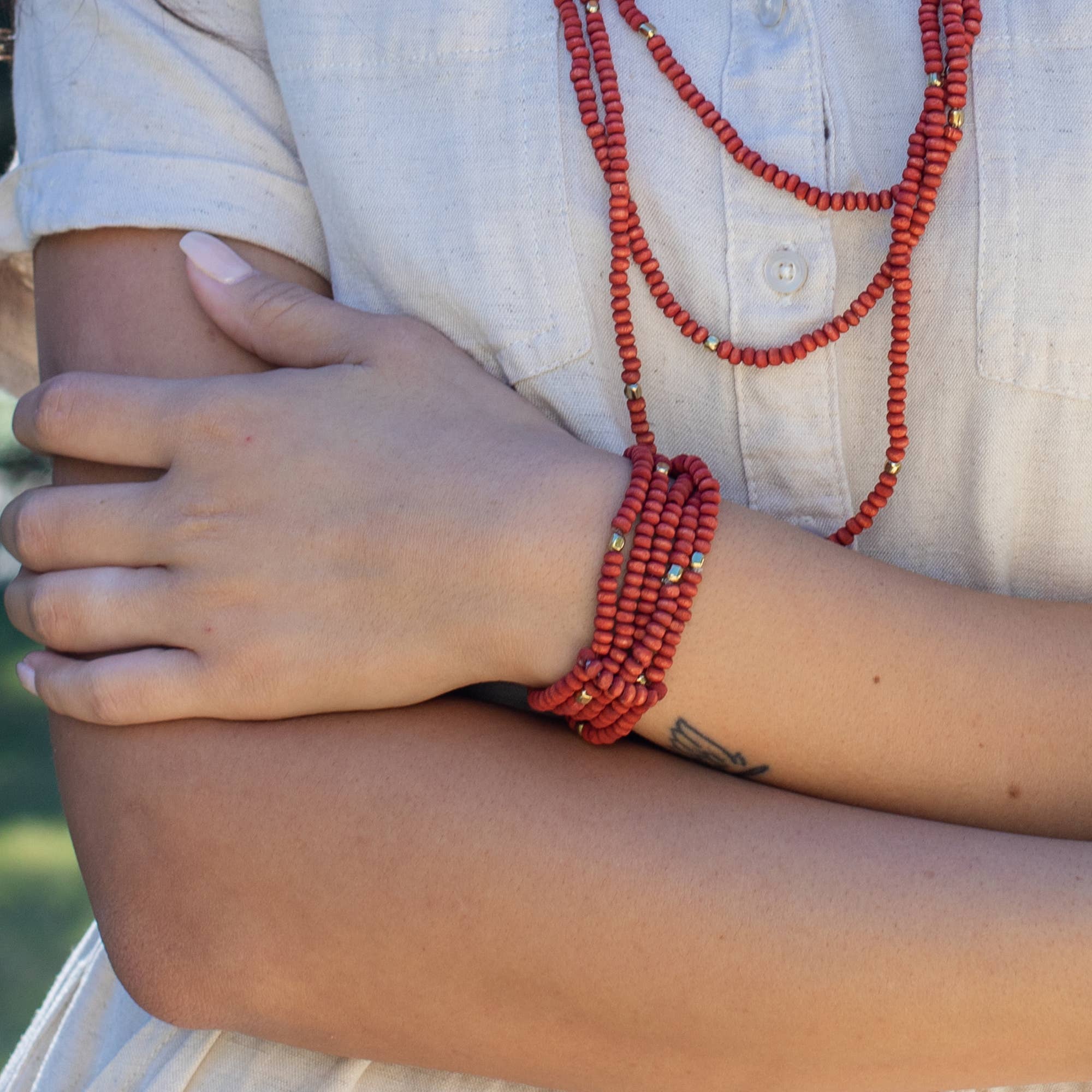 Anju Jewelry - Wholesale Beaded Bracelet - Sachi Chromatic Hues - Orange Multi-Strand Bracelet1
