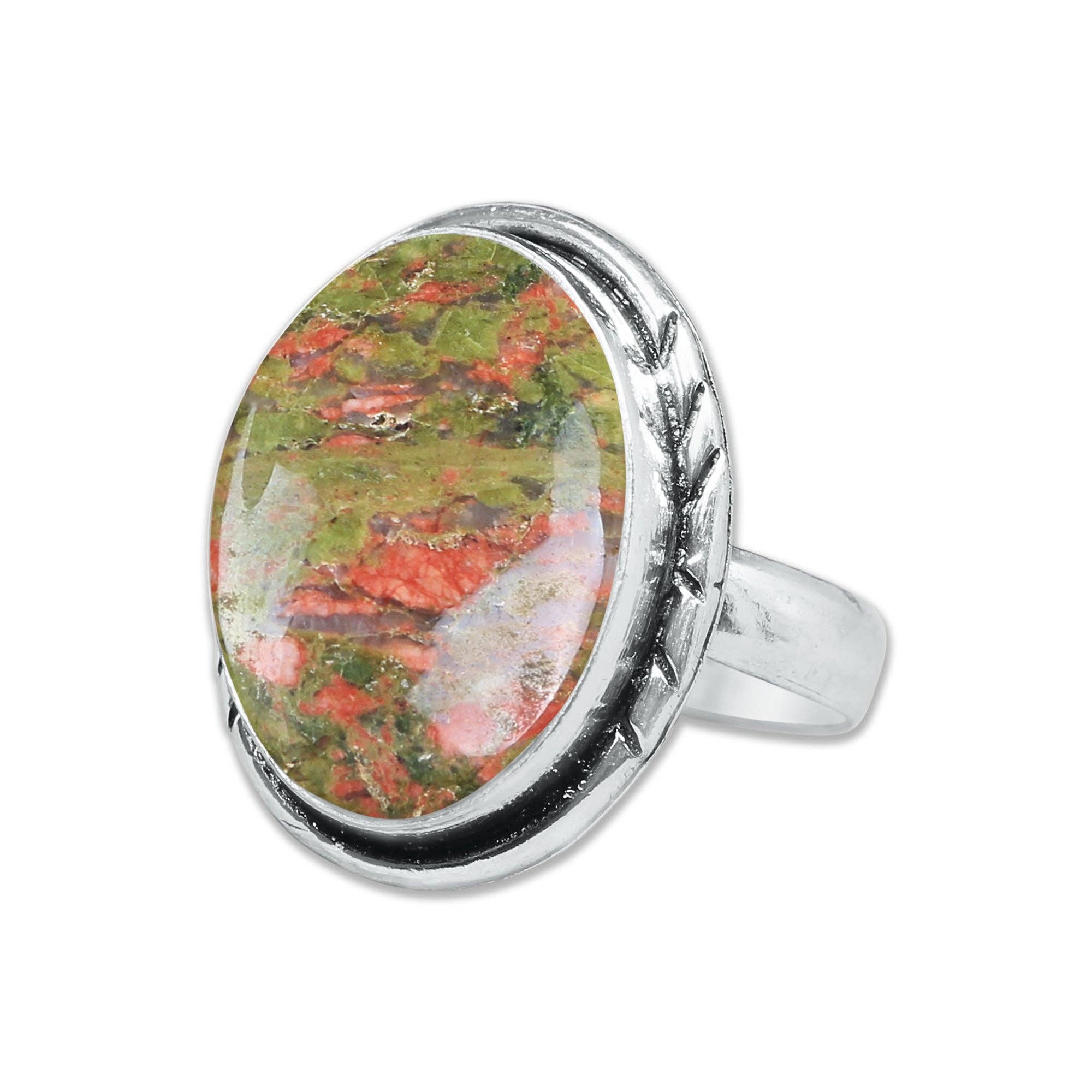 Handmade Jewels - Vente Bague de cocktail/de cérémonie - Bagues en unakite – Fait main, plaqué argent, rose-vert terreux (fabriqué sur commande)17