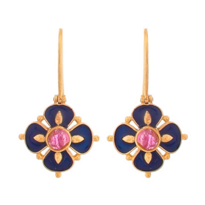 Tourmaline Gold Plated Enamel Earring, Vintage Style Jewelry for wholesale by Misteerious Seed