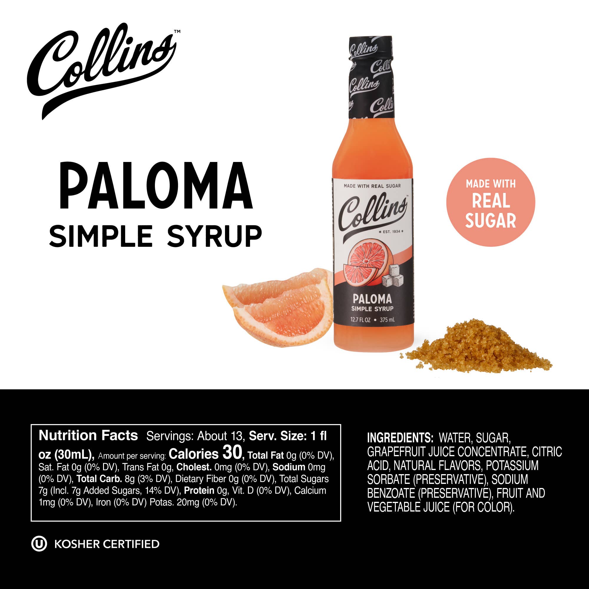 Collins - Wholesale Cocktail Mix/Syrup - Paloma Simple Syrup 12.7 oz3