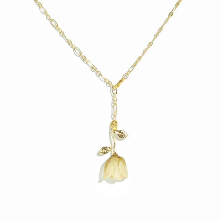 *REAL FLOWER* Rosa Blanca Chain Necklace with Rosebud Pendant, Length Adjustable for wholesale by I'MMANY London