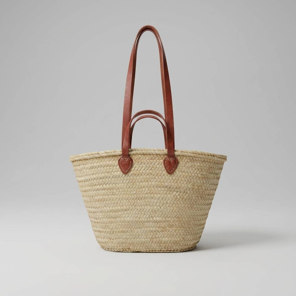 Melecraft - Wholesale Beach Bag - French Market Basket Straw Tote - Double Leather Handles5