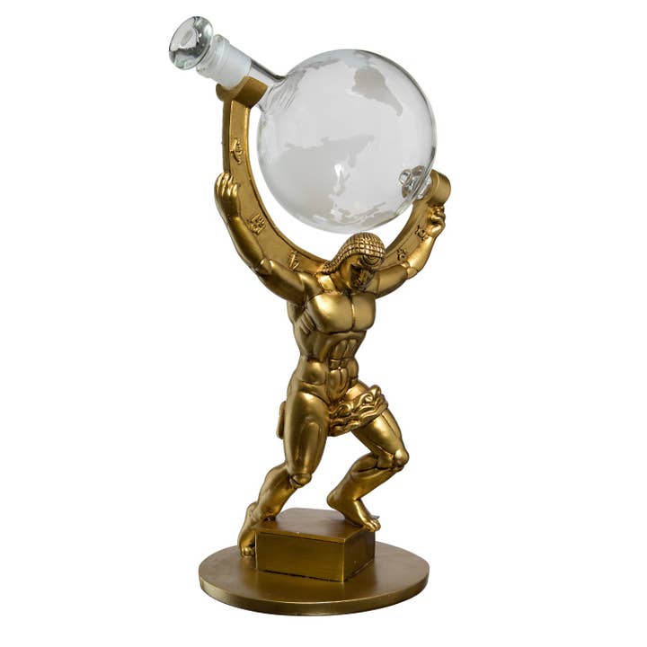 The Wine Savant / Khen Glassware – wholesale Dekanter – Atlas Bronze World Whisky Karaff Globe - 15" Tall