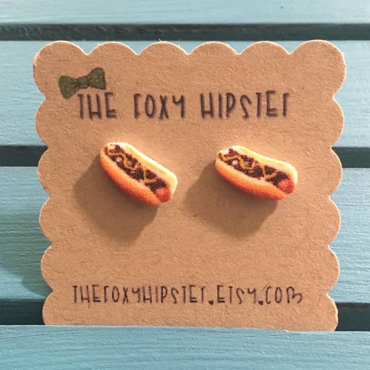 Coney Dog hot dog Stud Earrings for wholesale by The Foxy Hipster