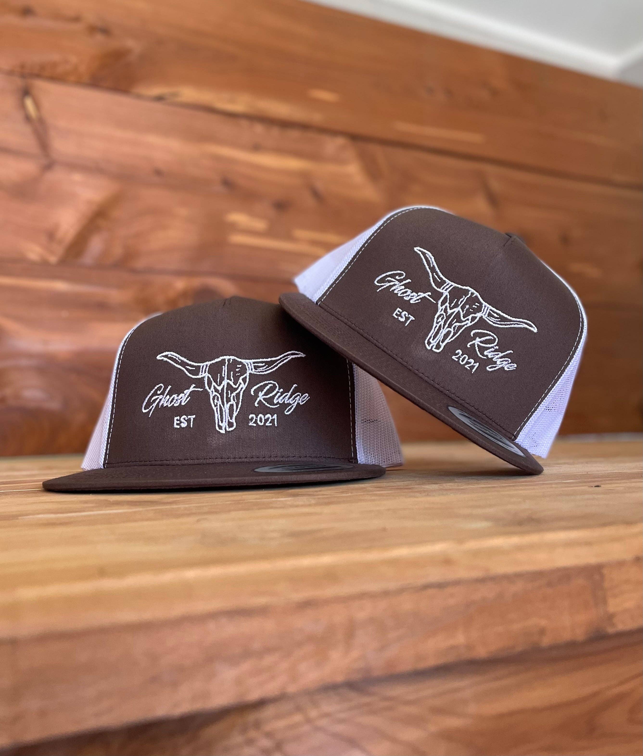 Ghost Ridge Brand - Wholesale Trucker Hat - Unisex - Brown/White Yupoong 6006 Bull