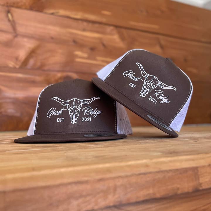 Ghost Ridge Brand - Wholesale Trucker Hat - Unisex - Brown/White Yupoong 6006 Bull0