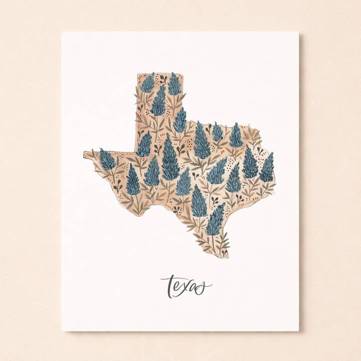 Texas State Flower Bluebonnet | Watercolor Art Print for wholesale by Coley Kuyper Art