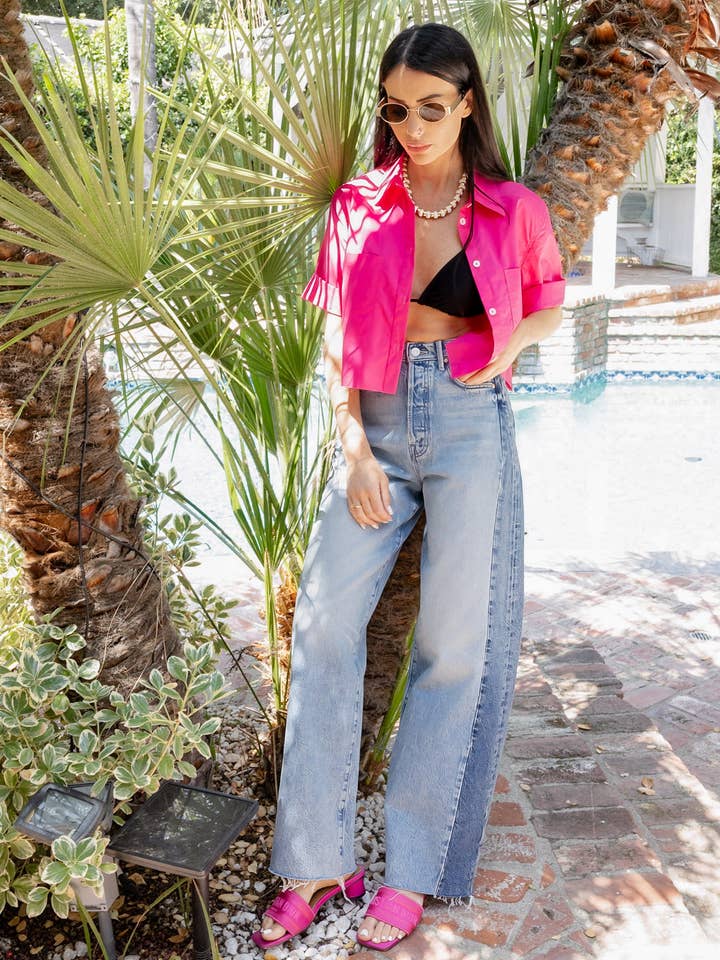 Basis Preslie Poplin Verkort Overhemd Magenta voor wholesale door Care Tucker