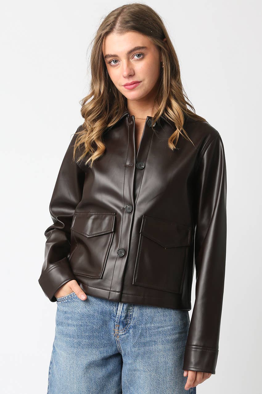 Olivaceous - Wholesale Leather Jacket - Women's - Liana Pu Jacket4
