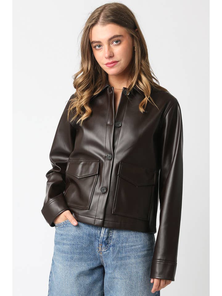 Olivaceous - Wholesale Leather Jacket - Women's - Liana Pu Jacket4