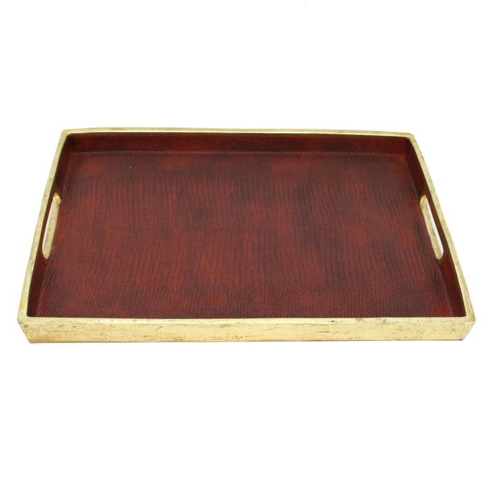 Plateau en peau de lézard Bourgogne pour la vente par Modern World by Contrast Inc.