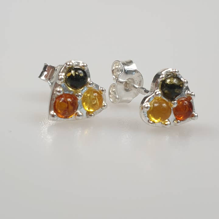 Heart earrings stud silver 925 amber love small for wholesale by AmberLithuania
