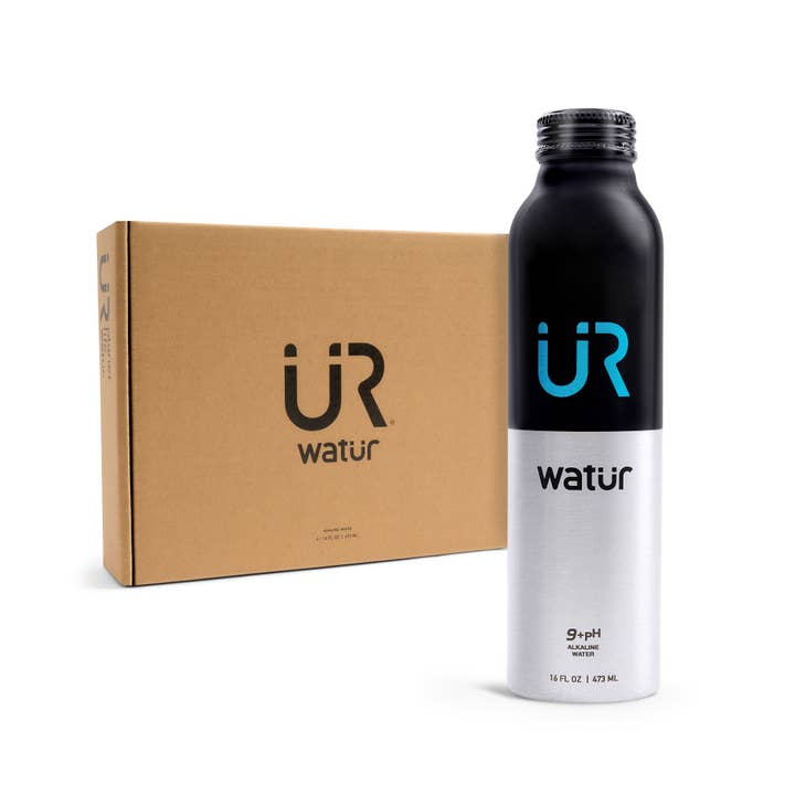ÜR WATÜR, Inc. - Wholesale Sparkling Water - UR Watur - 4 x 16oz - 9+pH Alkaline Water - Aluminum Can