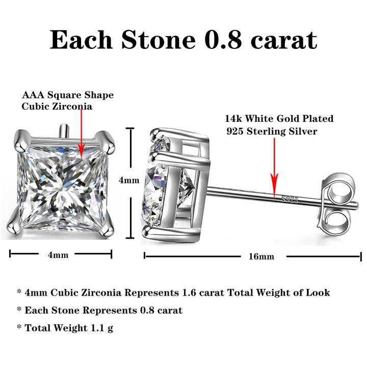 Sephla - Wholesale Stud/Post Earrings - .925 Sterling Silver CZ Diamond Square Stud Earring