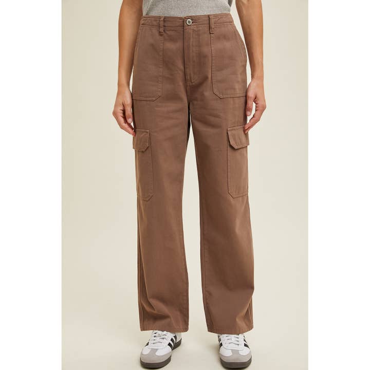 MOCHA STRAIGHT LEG CARGO PANTS / WL24-9186 for wholesale on Faire