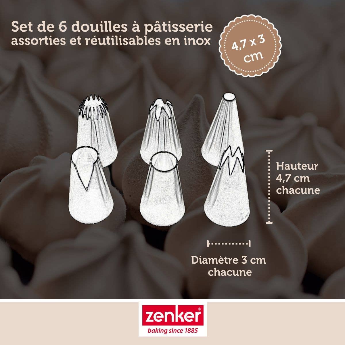 Zenker - Wholesale Decorating Tool - Set of 6 Zenker large stainless steel pastry nozzles3