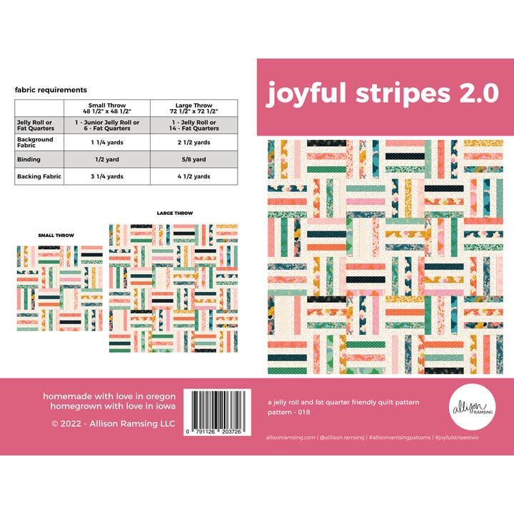 AllisonRamsing.com - Wholesale Craft supplies - Joyful Stripes 2.0 Quilt Pattern - Printed1