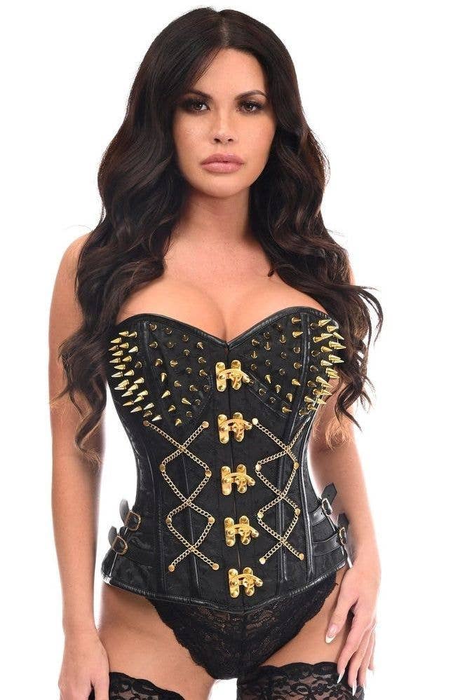 Daisy Corsets - Wholesale Corset - Women's - Top Drawer Black Brocade & Gold Spikes Steel Boned Corset0